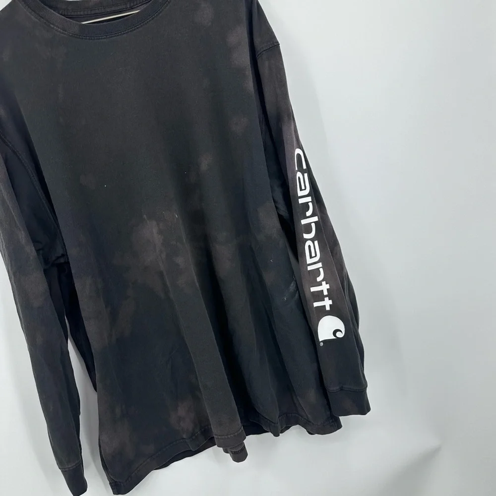 Carhartt Custom Bleach Splatter Long Sleeve Black Shirt Size 2XL Logo Tee